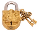 Indian Art Villa Handmade Old Vintage Style Antique Godess Saraswati Ji Design Brass Security Lock with 2 Keys Om Design on Back|Home Temple Office
