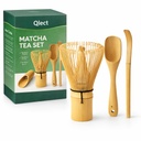Qlect Traditional Bamboo Matcha Whisk (Chasen),Scoop (Chashaku) & Spoon Set Handmade 100% Natural Bamboo Tea Accessory Kit — Authentic Japanese Matcha Frothing Set