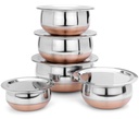 LIMETRO STEEL Stainless Steel Copper Coated Serving Set/Handi Set of 5 with Lids - (0.5 L, 0.75 L, 1 L, 1.5 L & 2 L)