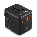 Sounce OmniCharge 25W Universal Travel Adapter, 4-in-1 International Multi Plug Charger for 150+ Countries, 2 USB-C & 1 USB-A Ports, Fast Charging, US/UK/EU/AU Compatible (Black)