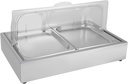 Ice Food Serving Display Container with Clear Roll Top Cover, Stainless Steel Food Serving Tray Buffet Condiment Dispenser for Seafood Salad Fruit Party