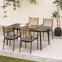 LAUSAINT HOME Outdoor Dining Set for 5, Outdoor Table and Chairs Set with Umbrella Hole for Garden, Backyard, Deck, Balcony, Black