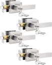 6 Pack Keyed Alike Entry Door Lock Set, Satin Nickel Bedroom Door Handles, Entrance Door Knob for Interior and Exterior, Square Reversible Handle