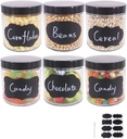 6 Pack 16 oz Glass Jars With Plastic Lids, Glass Kitchen Canisters Cabinet, Pantry Organization, Food Storage Jars for Flour, Sugar, Coffee, Candy, Snacks, 8 Chalk Labels, 1 Pen