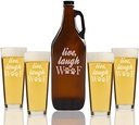 "Live Laugh Woof Glass" Beer Amber Growler & pint Glasses, Set of 5