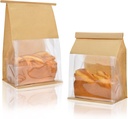 Funcoo 50 pcs Bakery Bags with Window, 6.3'' x 5.1'' x 10.2'' Kraft Bakery Cookie Bags with Tin Tie Tab Lock, Paper Treat Bags for for Homemade Bread, Popcorn, Candies, Snack, Baked Goods Packaging