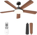 Ceiling Fans with Lights and Remote Control 52 Inch, 6 Speeds, 5 Blades, 2844 LM, 3CCT Dimmable LED, Reversible DC Motor, Black Quick-Fit Low Profile Ceiling Fan for Bedroom Living Room Indoor Outdoor