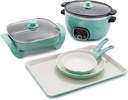 GreenLife 6QT Electric Slow Cooker, 12" Electric Skillet, Cookie Sheet, 7" and 10" Frying Pan Skillet Set, Healthy Ceramic Nonstick, PFAS & PFOA-Free, Dishwasher Safe, Versatile Cooking Set, Turquoise