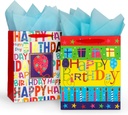 2-Pack 12.6" Large Happy Birthday Gift Bags for Birthday Party with Tissue Paper