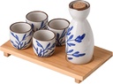 Traditional Ceramic Sake Set Sake Gift Set Ceramic-Sake Bottle with Bamboo Tray 1 Sake Bottle and 4 Sake Glasses