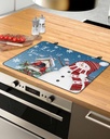 Christmas Countertop Burners Protection Mats for Kitchen, Winter Snowman Christmas Bird Sky Blue Rubber Stove Top Cover Mat, Heat Proof Mats Cooktop Cover for Counter Dish Drying Mat, 28.5"x20.5"