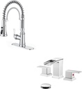3-Function Single Hole Kitchen Faucets 3 Hole, Single Handle Modern Kitchen Faucet, 360 Degree Swivel Spring Faucet, 4-8 Inch Waterfall Bathroom Faucets, Widespread 3 Hole Bathroom Sink Faucet