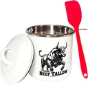 Beef Tallow Container with strainer for Cooking Fat Storage – Bacon Grease Container, Strainer, & Spatula for Brisket Drippings, Lard, & Oil– Grease Keeper for Kitchen or BBQ - Dishwasher Safe