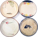 7 Inch Japanese Retro Ceramic Dinner Plates Set of 4 Asian-Inspired Dinnerware with Unique Hand-Painted Patterns, Microwave & Dishwasher Safe