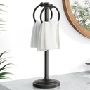 Hoimpro 17 Inch Oil Rubbed Bronze Stainless Steel Free Standing Towel Rack Bar, Double Stand Towel Ring Hand Towel Holder Hanger, Towel Hardware for Bathroom Vanity Kitchen Countertops