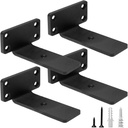 HITOMEN Heavy Duty Floating Shelf Brackets, 4-Inch (1/5'' Thick) Hidden Shelves Hardware, Iron L Brackets, Rustic Industrial Black Metal Wall Shelving Supports, 4 Pack