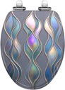 Elongated Toilet Seat Rainbow Decorative 3D Stained Glass Grayish Silver Curved Shapes Resin Toilet SeatSlow Quiet Close with Quick-Release Hinges Toilet Seat with Cover Easy to Clean Install
