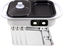 Electric Grill And Hotpot With Divider, Griddle Hotpot BBQ Pot With 4 Sauce Plates, Food Barbecue Grill With Temperature Zone Control, One Pan For Many Purposes,White