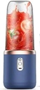 Portable milkshake blender and juicer, a set of 6-bladed mini blender with powerful functions and one touch operation, suitable for kitchen travel, USB rechargeable (Blue double cup)