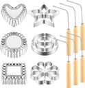 Tessco 12 Pcs Rosette Iron Molds, 6 Shape Achappam Bunuelos Mold with Handle Aluminium Iron Rosette Maker and Wooden Handles for Christmas Kitchen Baking Housewares Waffle Cookie Cooking