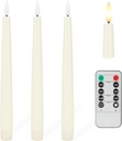 Flameless Taper Candles with 3D Wick, 9.6" Real Wax LED Candles with Remote and Timer, 3 Pack Flickering Candlesticks Battery Operated, Classic Tall Taper Candles for Home, Wedding, Party, Ivory