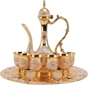 PRETYZOOM Small Decorative Wine Decanter Set with Tray - Golden Metal Wine Cups and Pot for Wedding Presents and Bridal Shower Decor - 9.05 X 5.31 X 3.93 Inch
