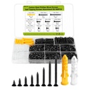 500 Pcs #4 Flat Head Wood Screws Kit - Black Oxide Phillips Drive, 8 Sizes (1/4" to 1-1/4") with 50 M6 Anchors & Storage Case, for Indoor Furniture, DIY Crafts & Cabinet Assembly.