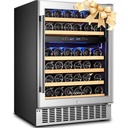 AAOBOSI 46 Bottles Wine Fridge, 24 Inch Wine Cooler with Dual Zone, Freestanding and Built-in Wine Refrigerator with Blue LED Light and Adjustable Shelves, Double-Layer Glass Door, Safety Lock