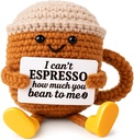 Birthday Gifts for Women Men Positive Crochet Coffee Cup Desk Decor–Cute Coffee Lover Gift for Best Friend Girlfriend Couple Wife Husband Anniversary Thank You