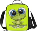 Big Eyes Frog Kids Insulated Lunch Bag Small Cute Thermal Tote Bag Built Back to School Lunch Bags with Water Bottle Holder Shoulder Strap for Teens Girls Boys