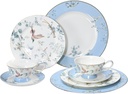 Bone China Dinnerware Set, 8 Piece Dinnerware Set for 2, Vintage Floral Dinnerware Sets, Bone China Plates and Tea Cup Sets, Service for 2