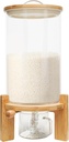 7.5L/1.98Gal Glass Rice Dispenser, Cereal Containers Grain Storage Tank Dispenser Dry Food Organizer with Wooden Frame & Measuring Cup for Holding Rice, Cereals, Flour, Corn