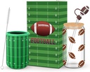 Football Lover Gifts, 16 oz Glass Iced Coffee Cup with Straw Stopper and Mug Sleeve, Football Glasses Cup Gifts Box for Women Man Sport Lovers