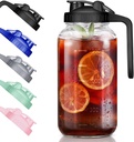 Wide Mouth Mason Jars 64 oz with Pour Spout Lids, SNGKMSYG 2 Quart Glass Pitcher with Lid, Double Leak Proof Breast Milk Pitcher for Fridge, Coffee, Water, Iced Tea (Black, 64oz, 1 Pack)