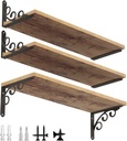 L Shelf Brackets for 8" - 10" Board, Floating Shelf Bracket Heavy Duty Metal Shelving Brackets for Shelves, Decorative Iron Rustic Wall Brackets for DIY Floating Shelf, 6 Pack Black