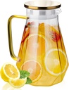 2L Borosilicate Glass Water Pitcher with Lid, 68oz Iced Tea/Coffee Carafe with Spout, Cold Brew Coffee Dispenser, Water Jug for Juice, Homemade Beverage, Diamond Cut Design for Refrigerator