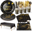 Birthday Party Tableware, 161 Pieces Black Gold Party Supplies, Party Dinnerware Sets Include Paper Plates Napkins Cups Silverware, for Shower Engagement Parties Decoration -20 Serves