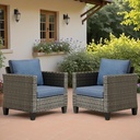 ovios 2-Pieces Patio Chairs, Outdoor Wicker Chair of 2, All Weather Modern High Back Rattan Armchairs with Comfy Cushions for Porch Balcony Deck Garden Outside Poolside, Denim Blue