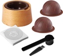 120 Pcs Aluminum Foil Seals Kit Compatible for Nes-presso Ver-tuoline Capsules Reusable Ver-tuo Nes-presso Pods with Wooden Holder, Scoop, Brush Reusable Ver-tuo Capsule Refill Kit