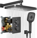 Thermostatic Shower System with 12" Ceiling Rain Shower Head & 4 Modes Handheld, Shower Faucet Set with Pressure Balancing Valve, High Pressure Shower Fixtures Sets Trim Kit for Bathroom & Bathtub