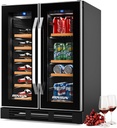 ROVSUN Dual Zone Wine and Beverage Refrigerator, 34 Bottle Wine Fridge with 2 Glass Door & Digital Temperature Control, Built-in/Freestanding/Under Counter Wine Cooler Chiller for Wine Champagne Beer