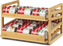Bamboo Rolling Can Organizer for Pantry, Stackable 2 Tier Canned Food Organizer Rack for Storage, Kitchen Cabinet, Can Holders Dispensers for Pantry Up To 27 Cans
