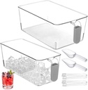 Clear Ice Bin Set Freezer Pcs 6, Tong and Scoop with Plastic, Bucket Ice Transparent Pull-Out Handle Freezer with, Sizes 2 Ice Container Party Drink DIY for
