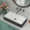 Bathroom Vessel Sink - Beslend 24x14 Inch Rectangular Modern Above Counter Ceramic Porcelain Vessel Sink White and Black Art Basin
