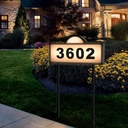 Solar Address Signs for Yard, Solar Powered Address Sign with Warm White & Cold White, IP65 Waterproof Solar House Numbers for Outside, LED Illuminated Plaques Wall Mounted & In Ground