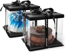 Clear Cake Box, 2-Pack Cake Carrier Container 10" X 10" X 9" with Ribbon Transparent Boxes with Lid Gift Package for Birthday Wedding Party, Black