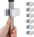 funest 6 Pack Mop and Broom Holder Wall Mount, No Drill Needed Self Adhesive, Non-Slip Mop Grippers for Tile Walls - Kitchen, Bathroom, Garage（White）