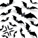 Halloween 3D Bats Wall Decor - 70 Pcs 5 Different Sizes Matte Black Reusable PVC Scary Bat Stickers Vintage Goth Wall Decals for Home Door Indoor Outdoor Party Decorations