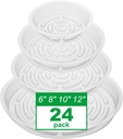 CATIFLIN 24 Pack Clear Plant Saucers - 6, 8, 10, 12 Inch Plastic Plant Trays for Pots, Flower Pot Saucers, Indoor & Outdoor Planter Drip Tray for Water Drainage & Protection