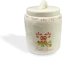 New Christmas Holiday Sweet Season Candy Cane with Pine Branch & Ornament Raised Snowflake Cookie Jar Canister Candy holder.